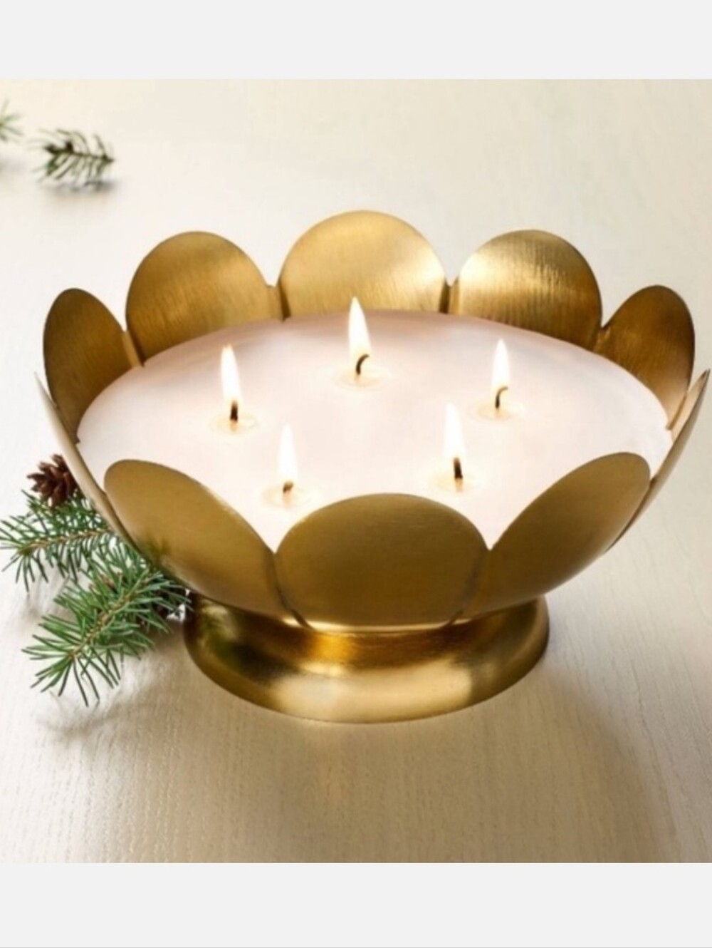5 Wick 22oz. Scalloped Brass Footed Decor Candle Fireside Spruce Hearth & Hand